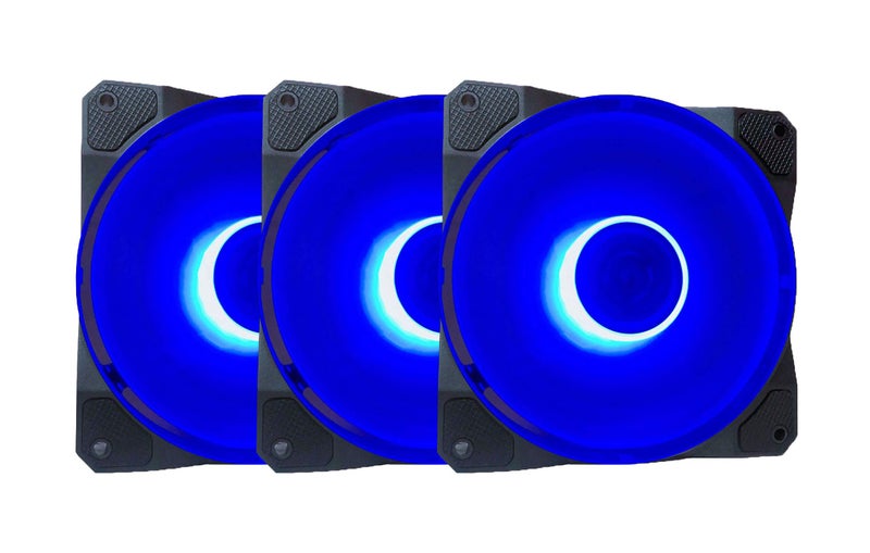 APEVIA CO312L-BL Cosmos 120mm Blue LED Ultra Silent Case Fan w/ 16 LEDs & Anti-Vibration Rubber Pads (3 Pk) - Image 1